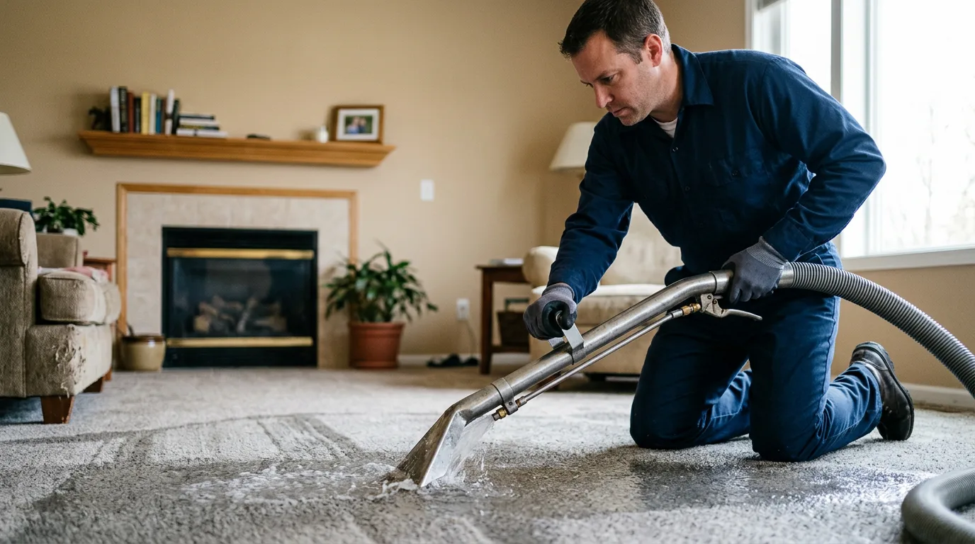 Water damage restoration technician working near Fredonia, WI
